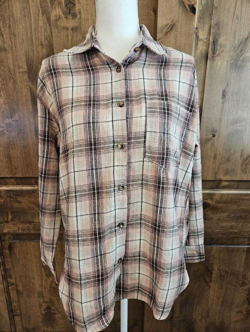 💥Pink & Brown Plaid Button Down Shirt